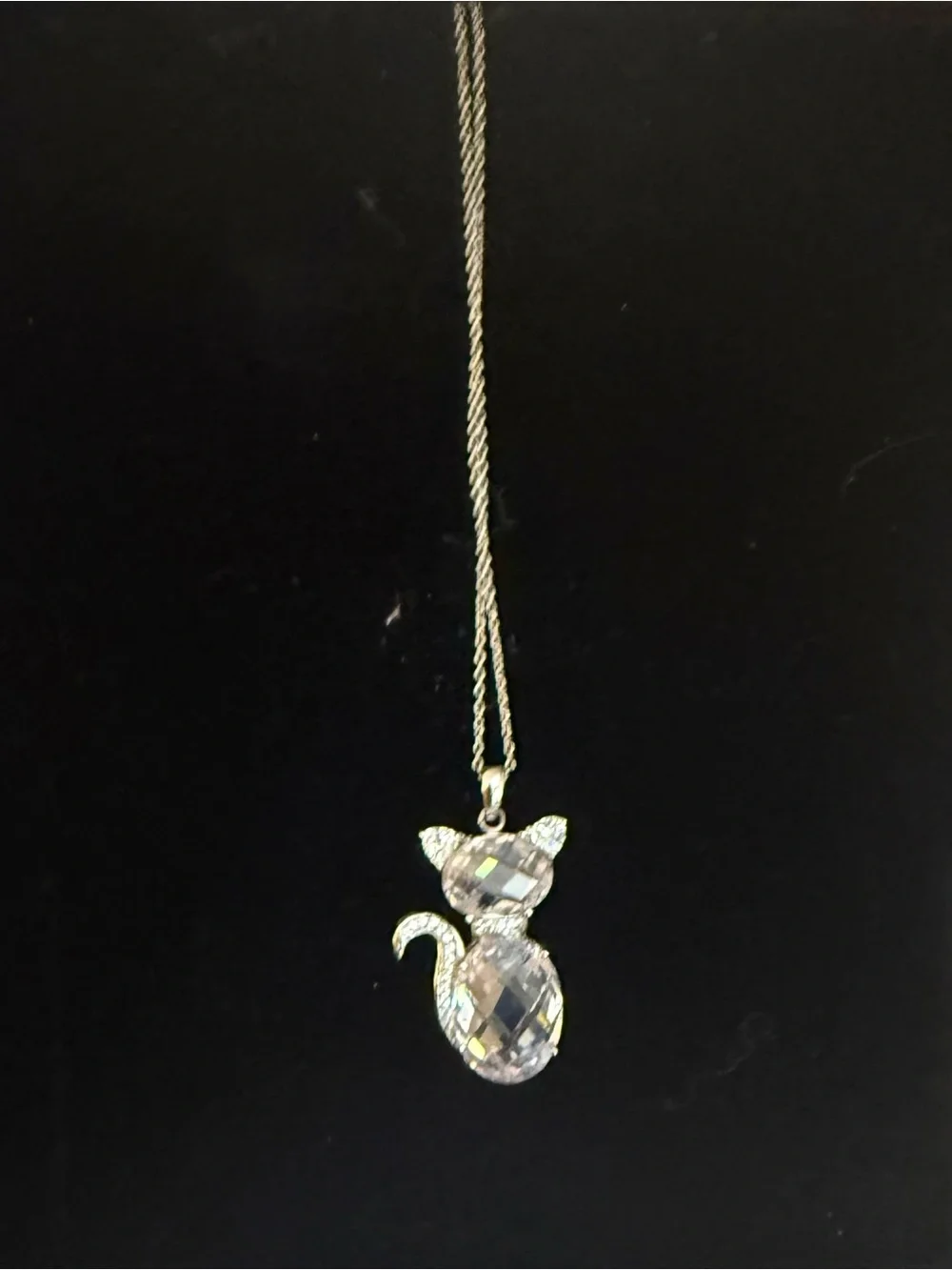 Crystal Cat Pendant Necklace - Silver Tone